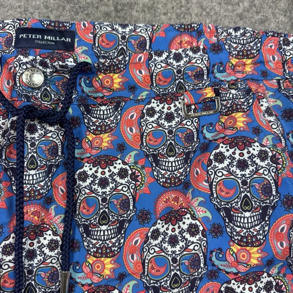 Peter Millar Collection Swim Trunks XL Multicolor Sugar Skull Dia De Los Muertos